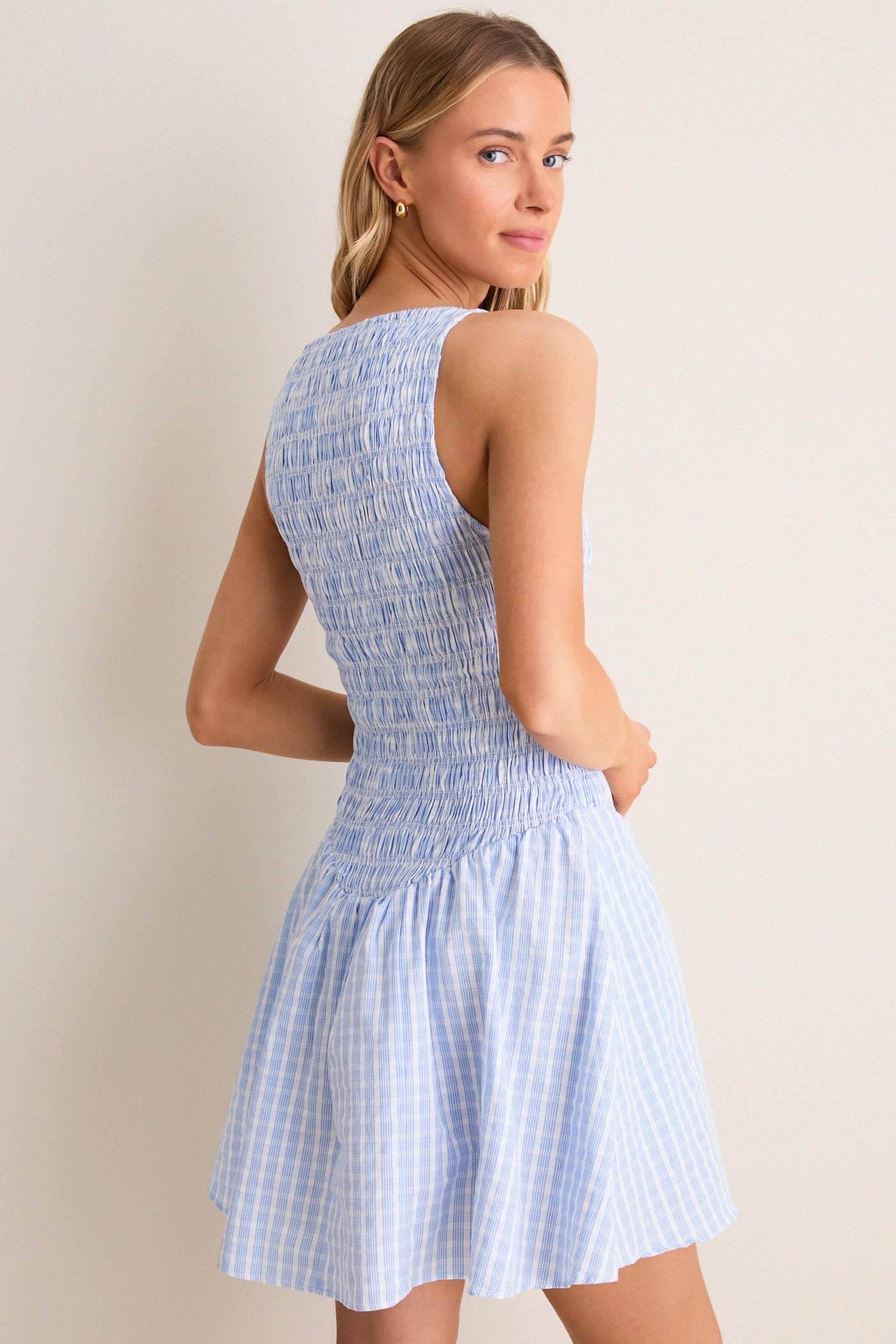 white and blue mini dress Morning Sail Light Striped Pair with some cowboy boots for a cute concert outfit Blue & White Toile Mini