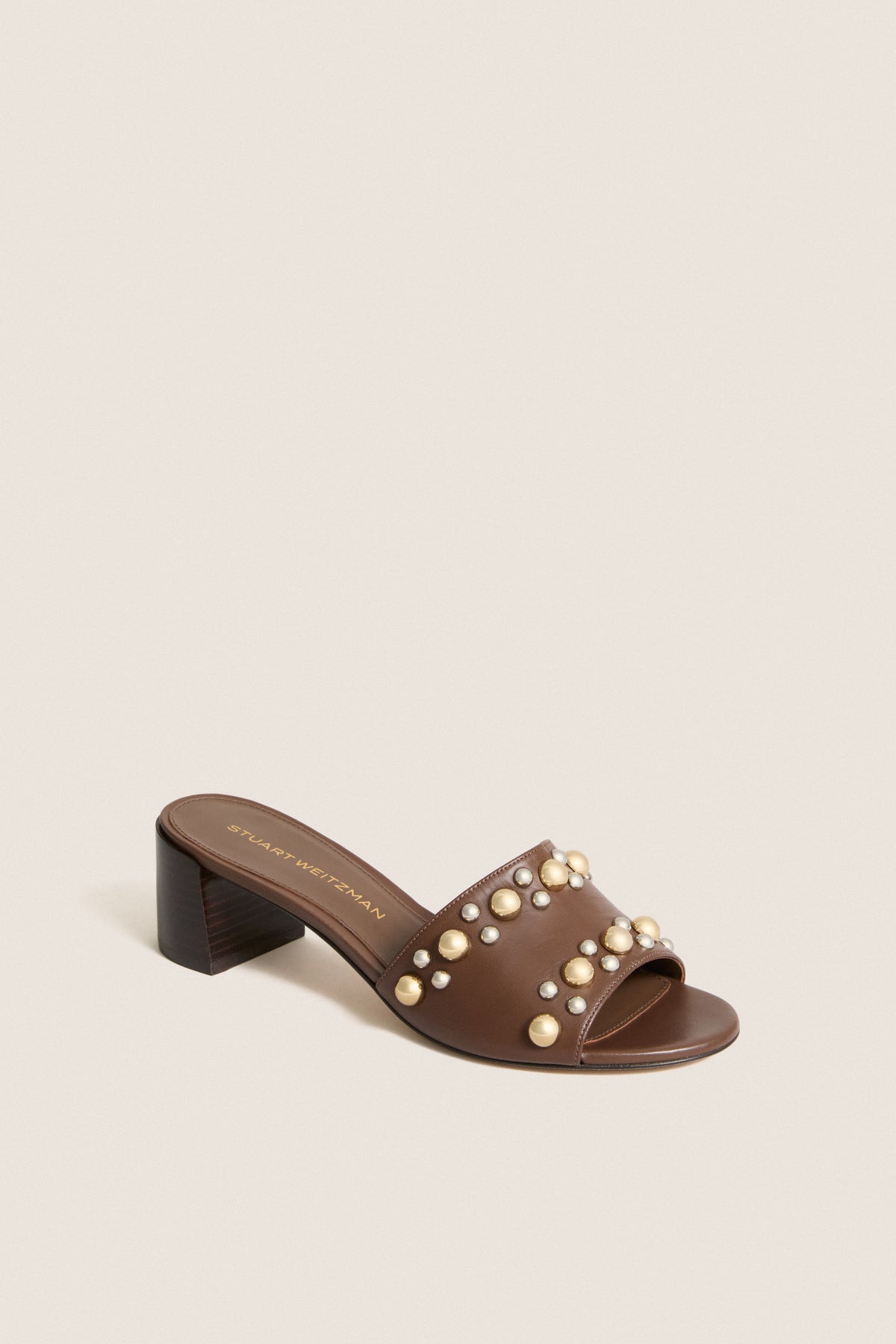 Cigar Smooth Calf Studded Perry Slide 50 Heels