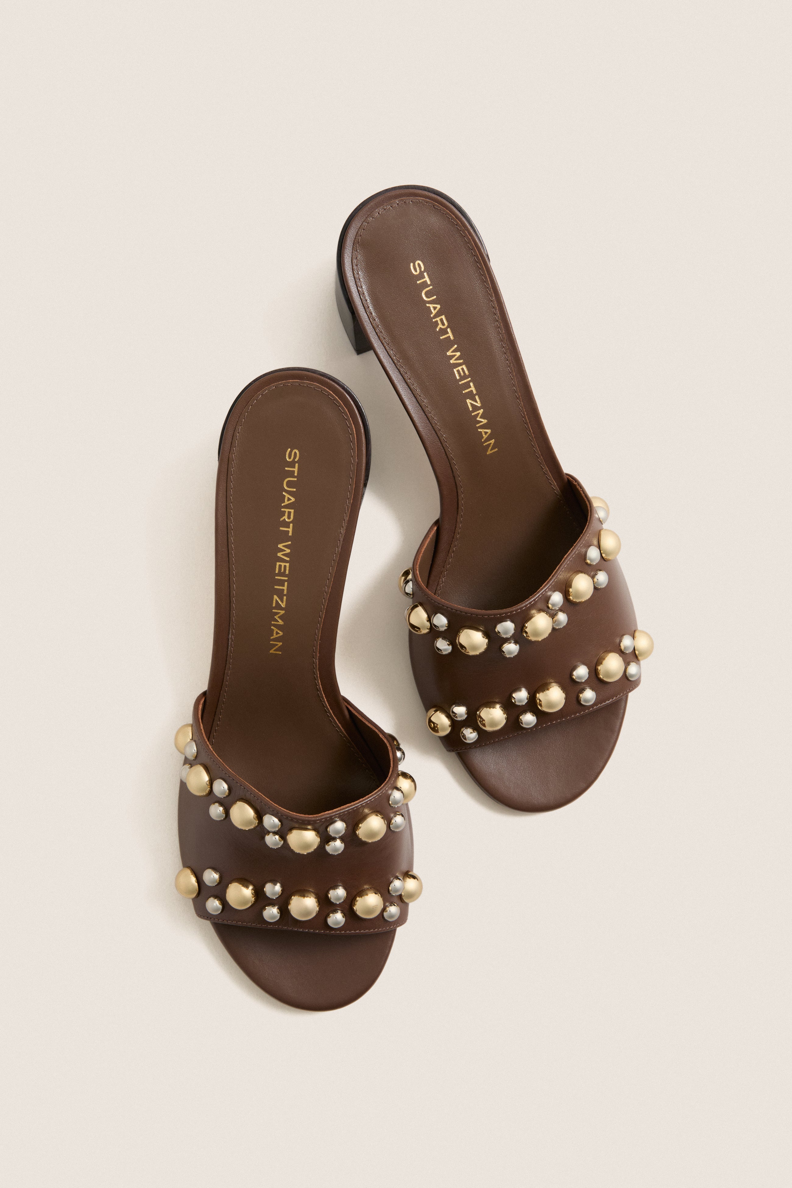 Cigar Smooth Calf Studded Perry Slide 50 Heels