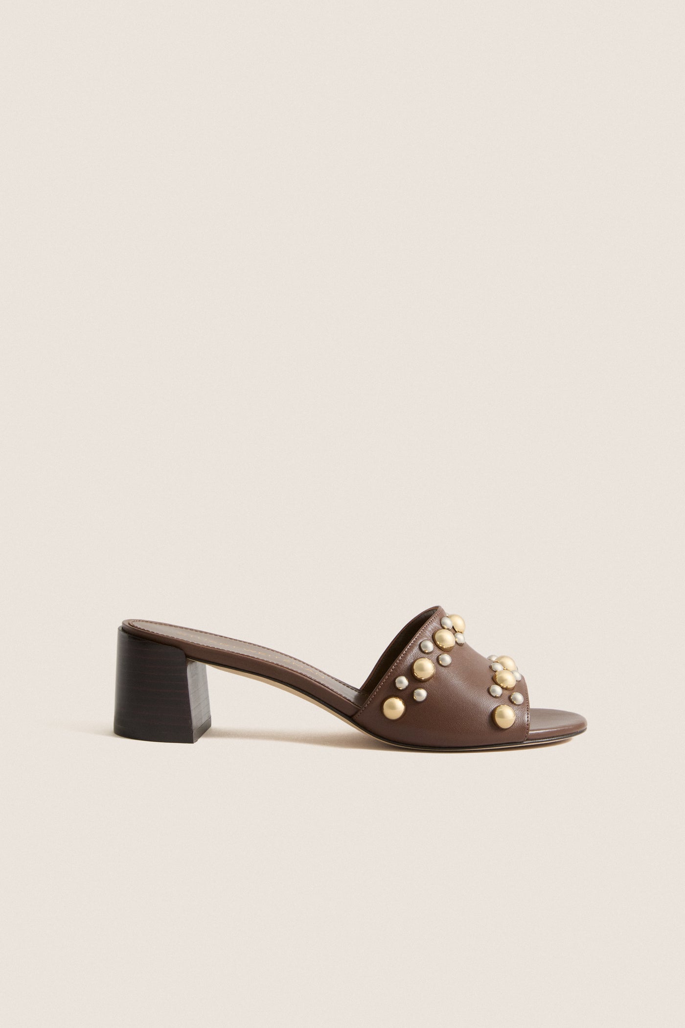 Cigar Smooth Calf Studded Perry Slide 50 Heels