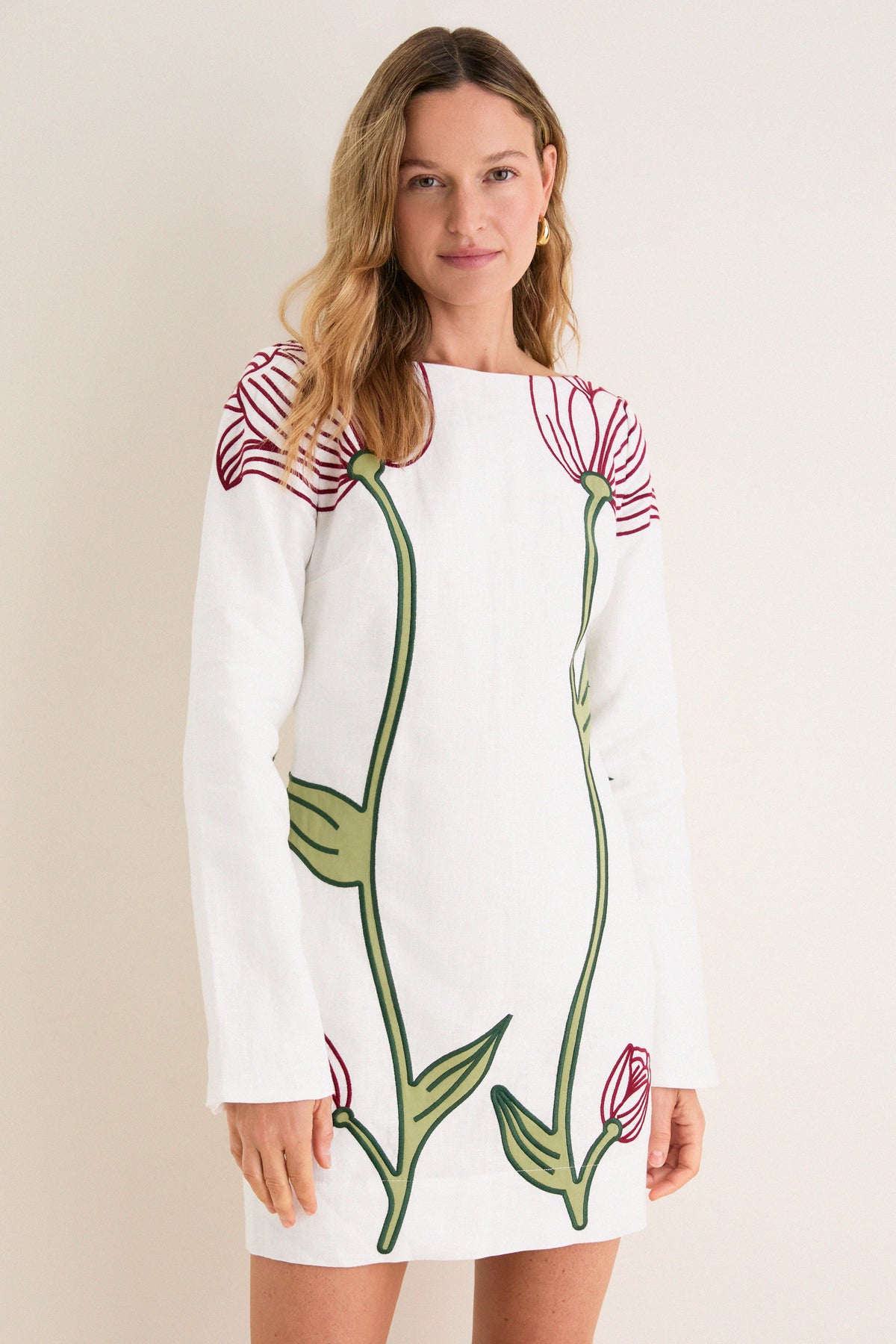 Off-White Flower Long Sleeve Mini Dress