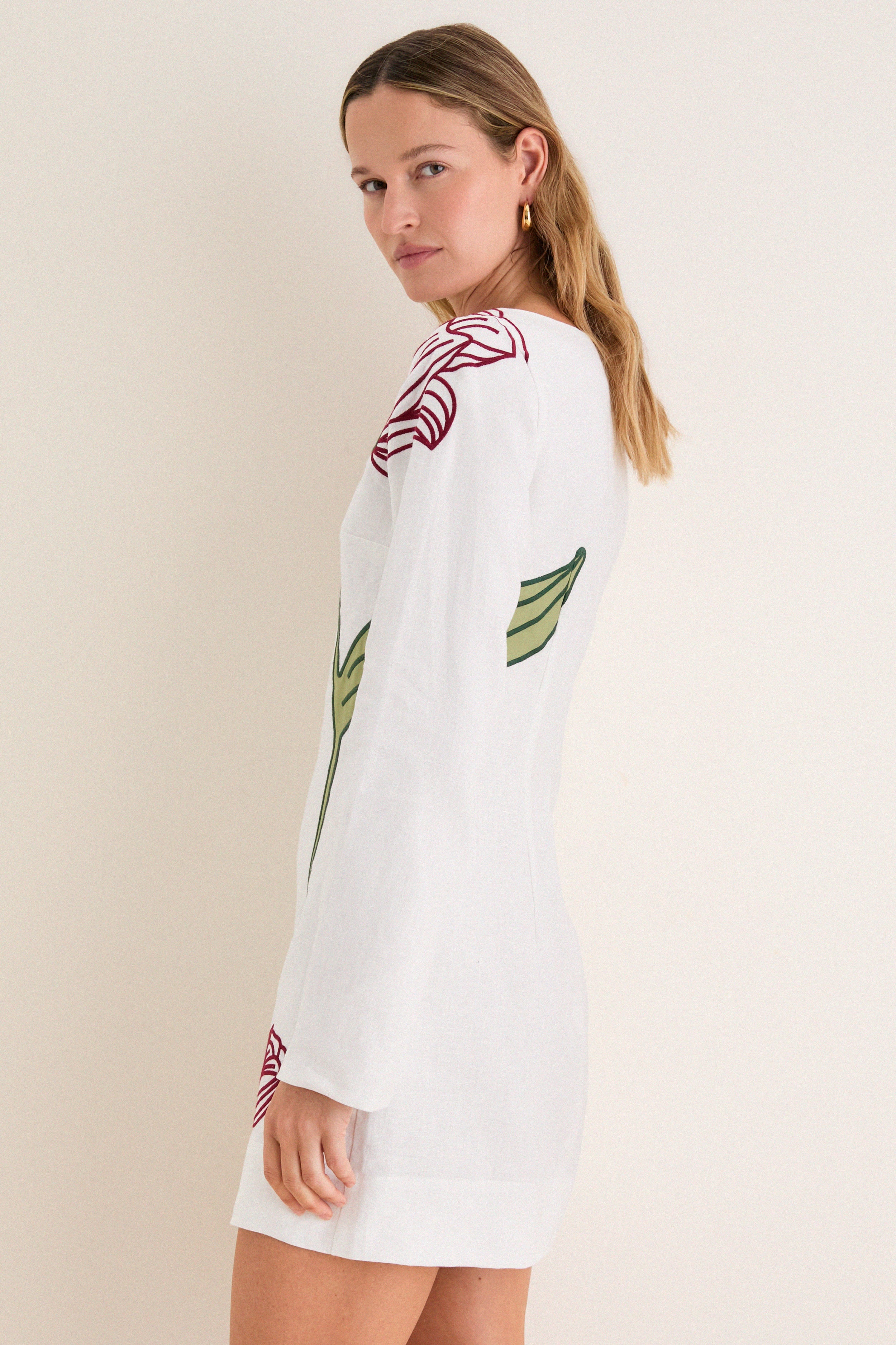 Off-White Flower Long Sleeve Mini Dress
