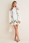 Off-White Flower Long Sleeve Mini Dress