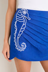 Blue Seashorse Embroidery Mini Skirt