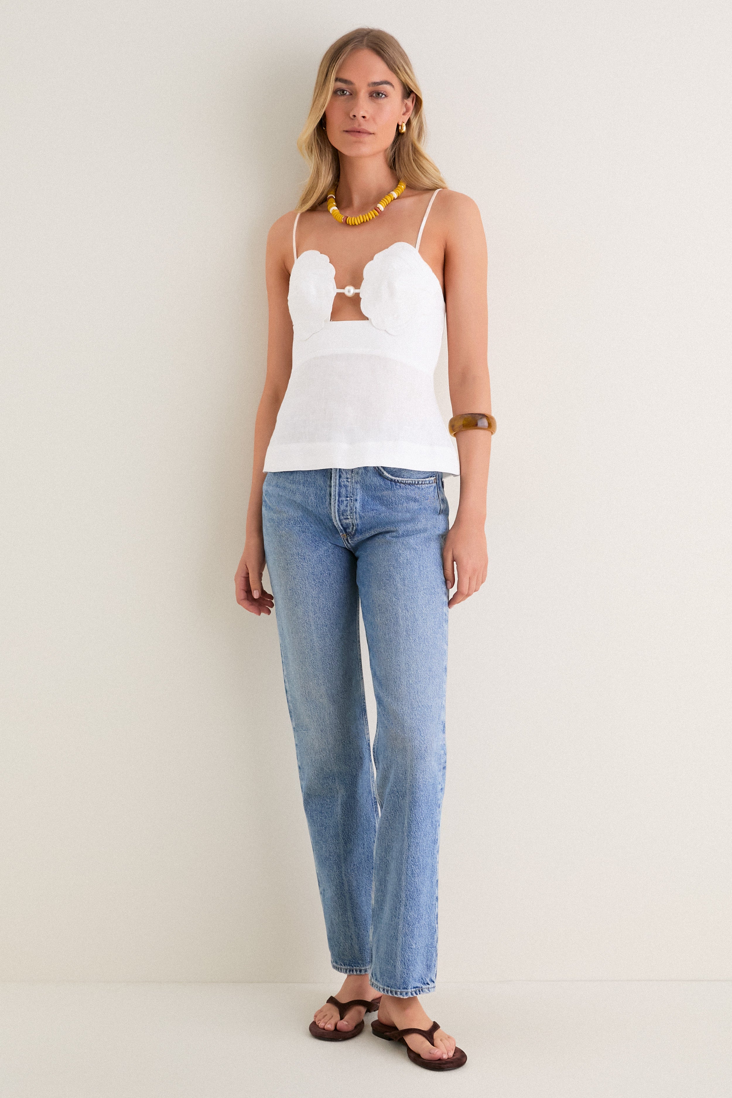 Off-White Shell Bust Peplum Blouse | Farm Rio