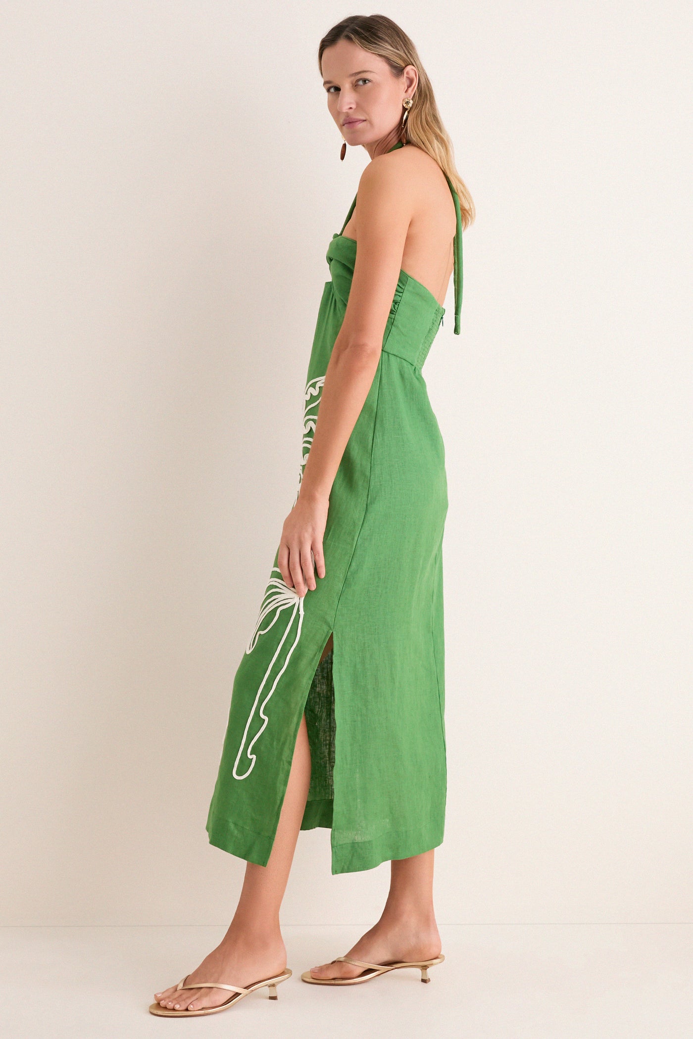 green palm dress Hailey Green Palm Print Midi Dress