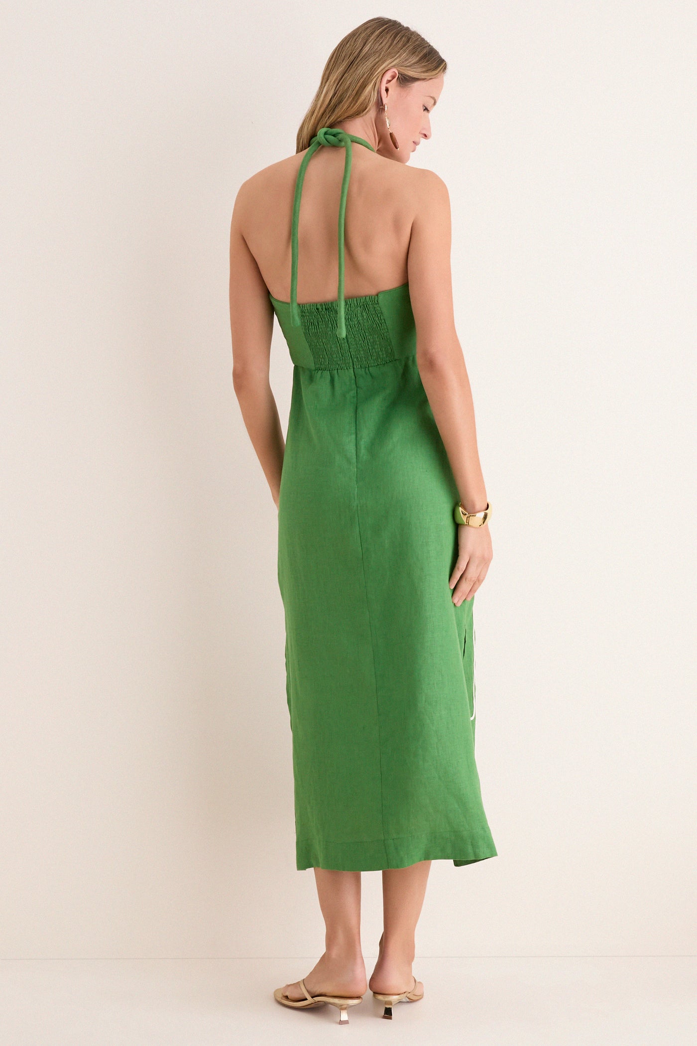 green embroidered trees organic cotton midi dress Farm Rio Green Embroidered Trees Organic Cotton Midi Dress Size L