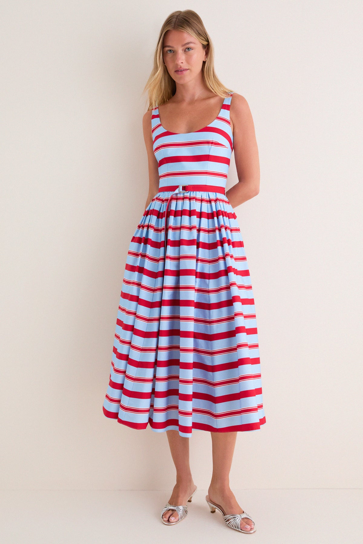 Blue and Red Bayadere Stripe Eglantine Dress