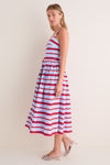 Blue and Red Bayadere Stripe Eglantine Dress