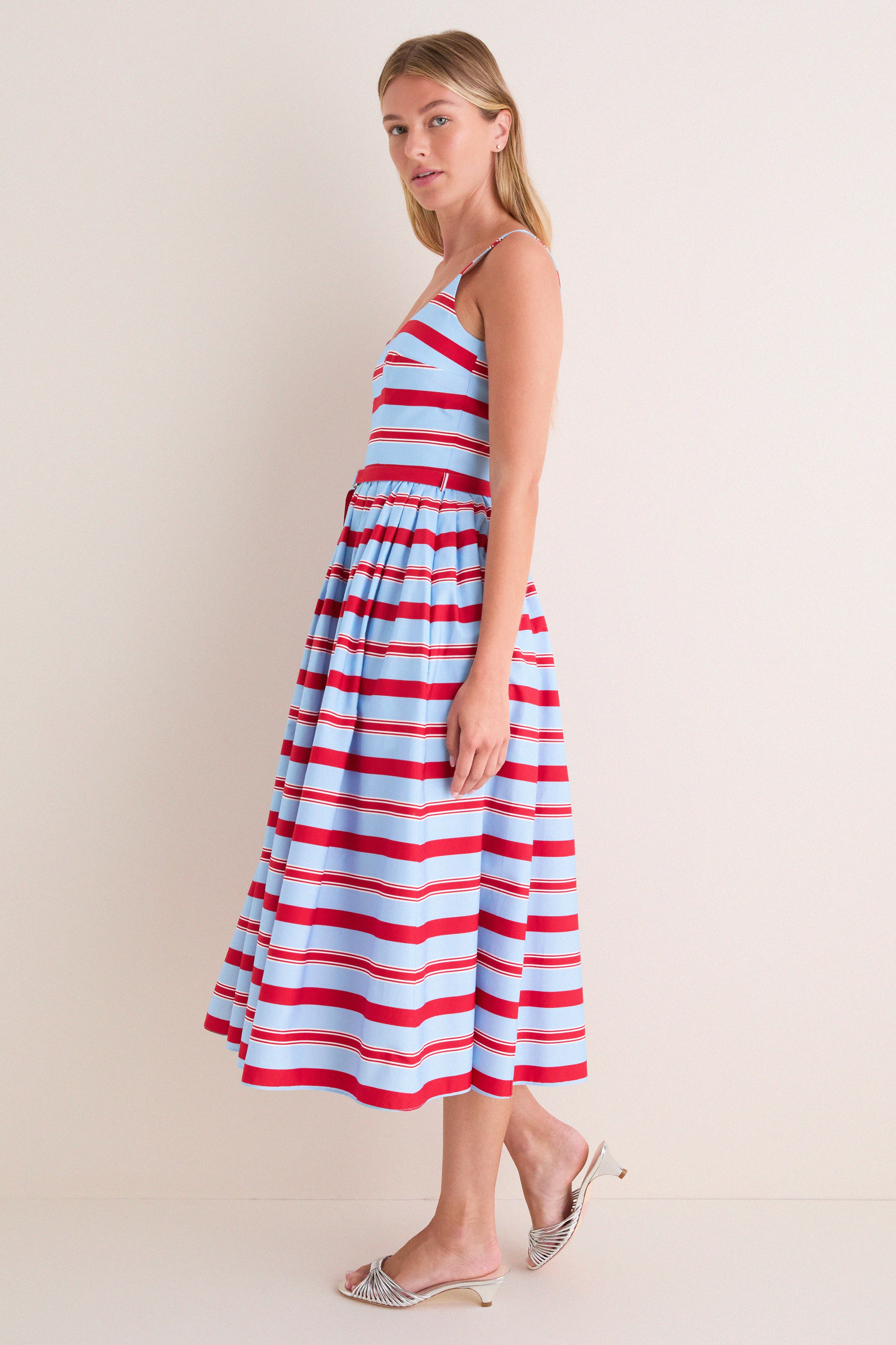 Blue and Red Bayadere Stripe Eglantine Dress