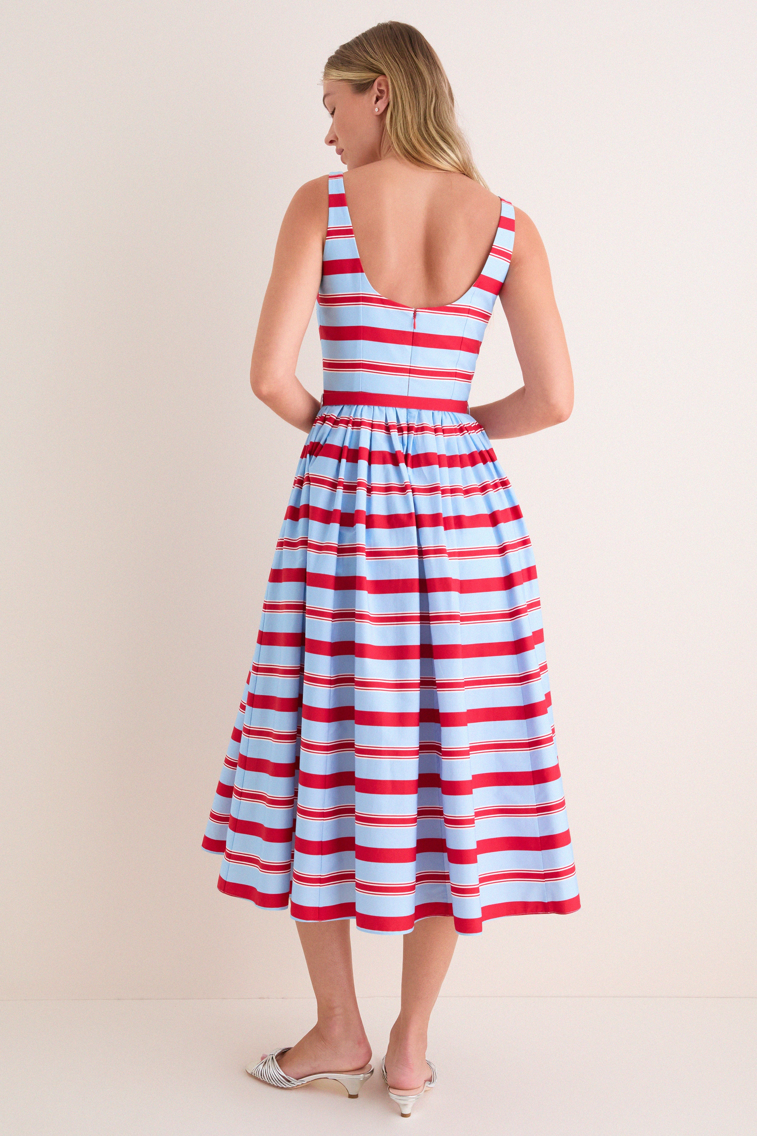 Blue and Red Bayadere Stripe Eglantine Dress