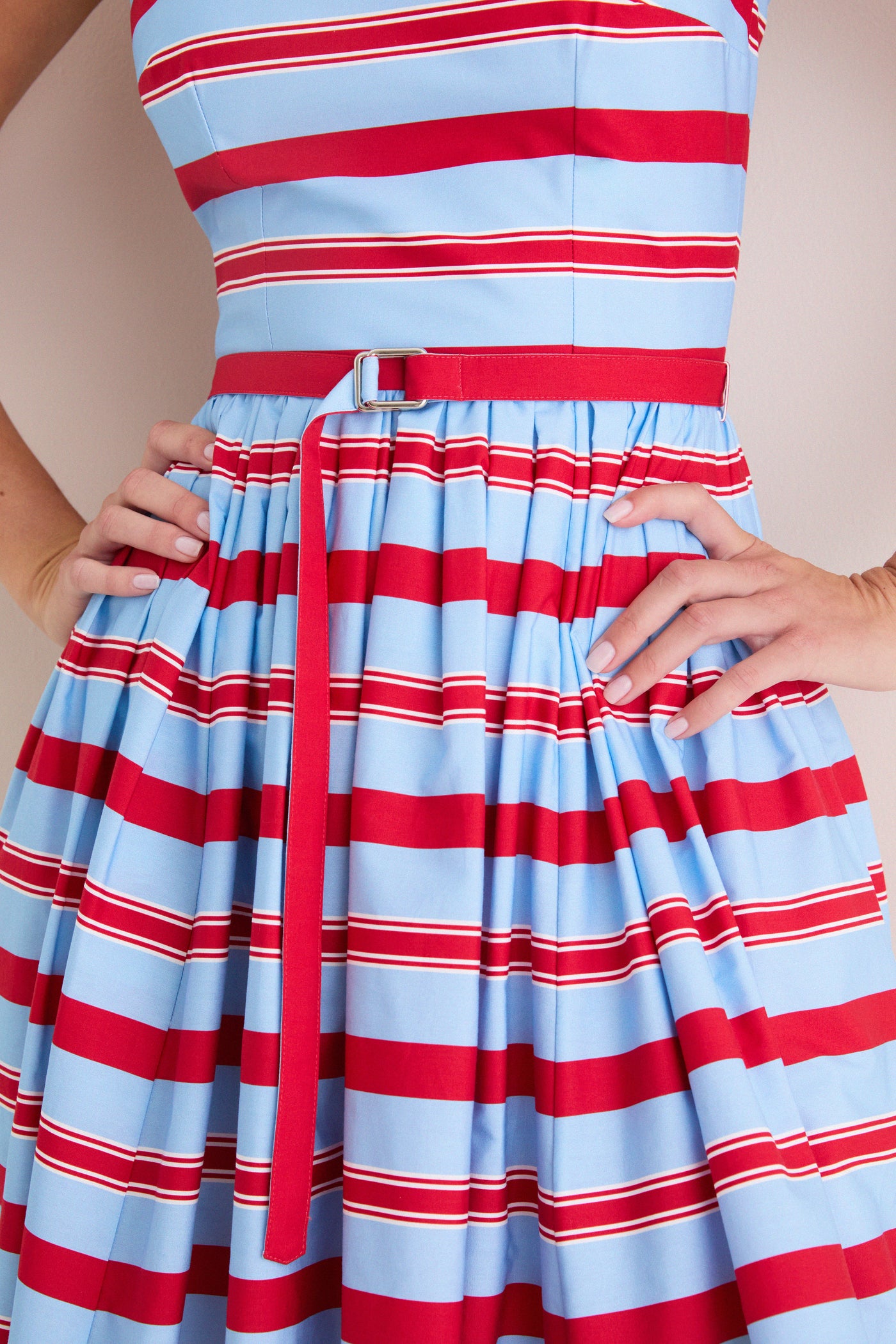 Blue and Red Bayadere Stripe Eglantine Dress