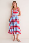 Blue and Red Bayadere Stripe Eglantine Dress