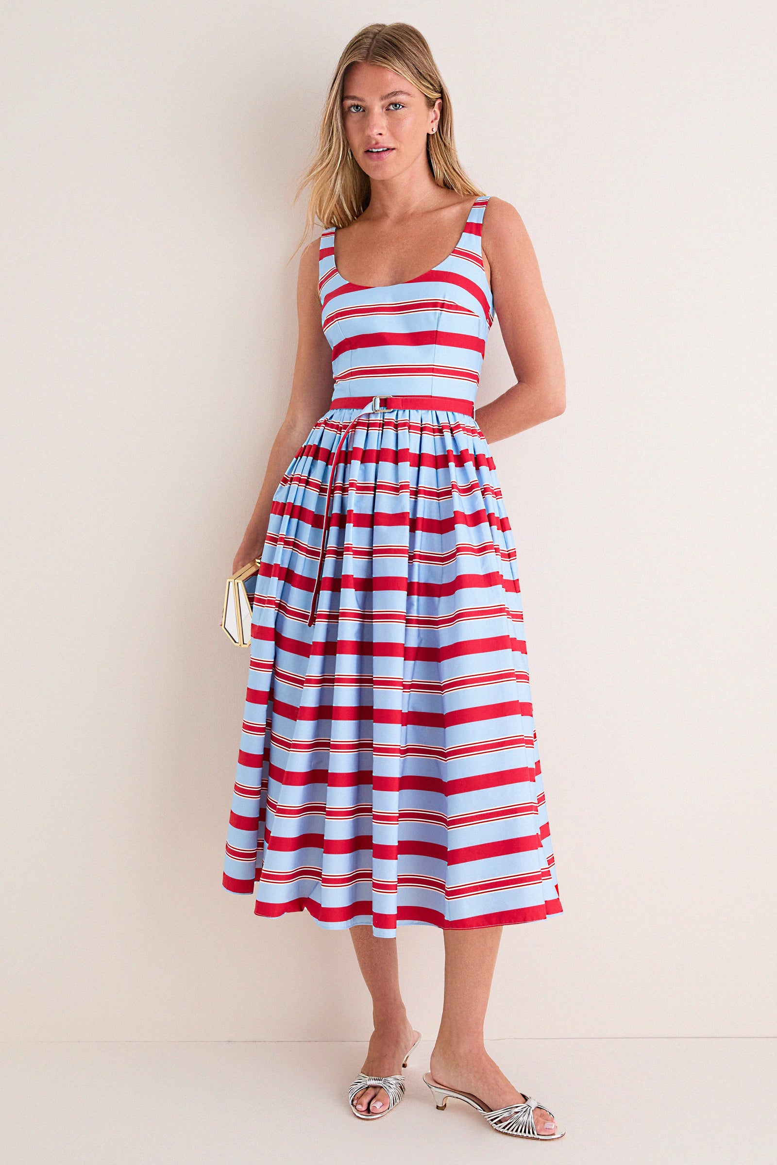Blue and Red Bayadere Stripe Eglantine Dress