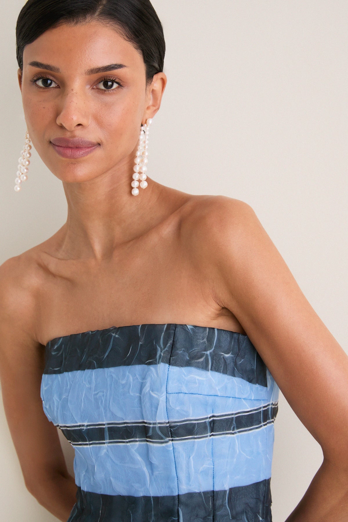 Blue and Black Graphic Stripe Munveen Top