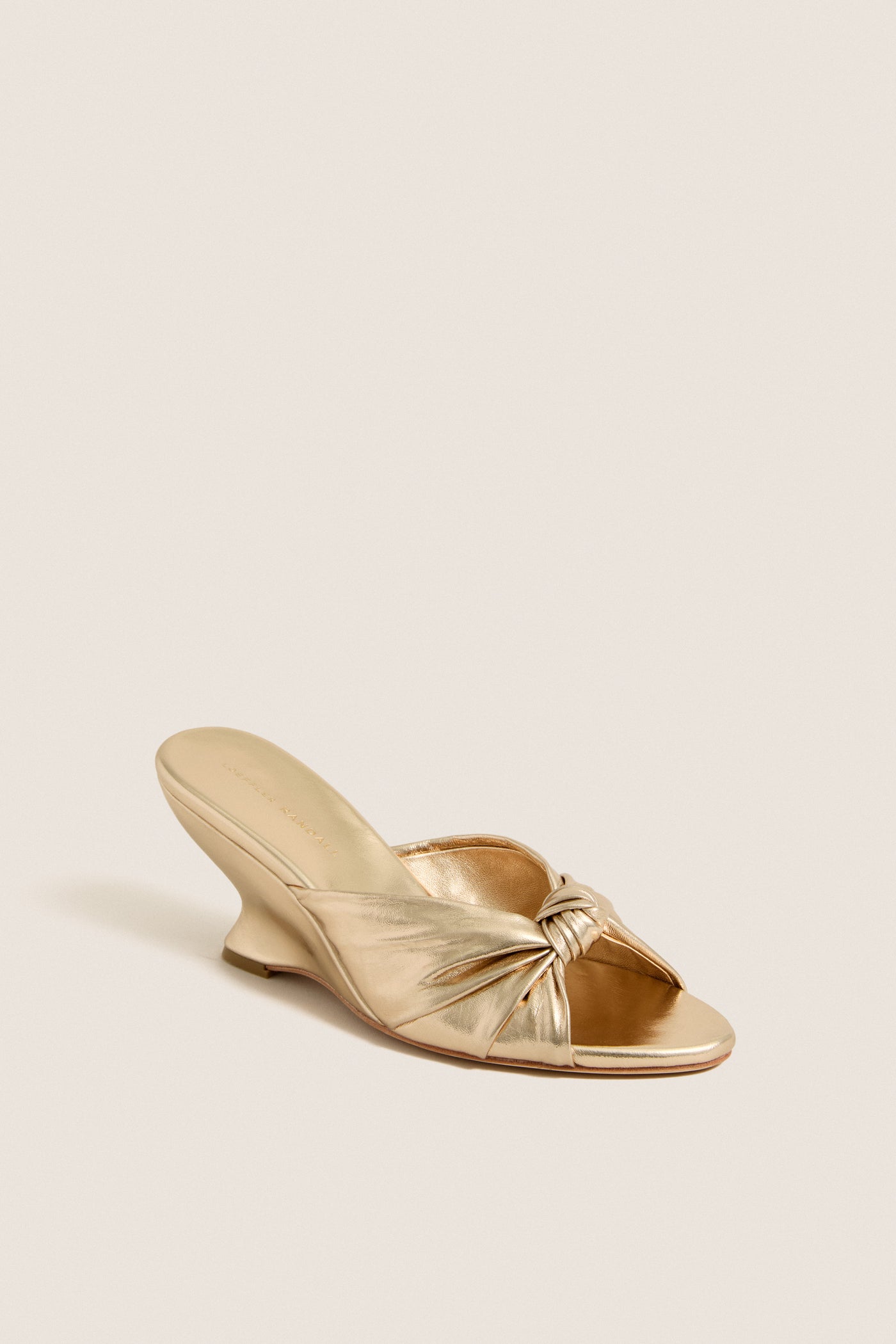 Marsy Champagne Leather Knot Wedge