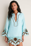 Turquoise Linen Tess Short Dress