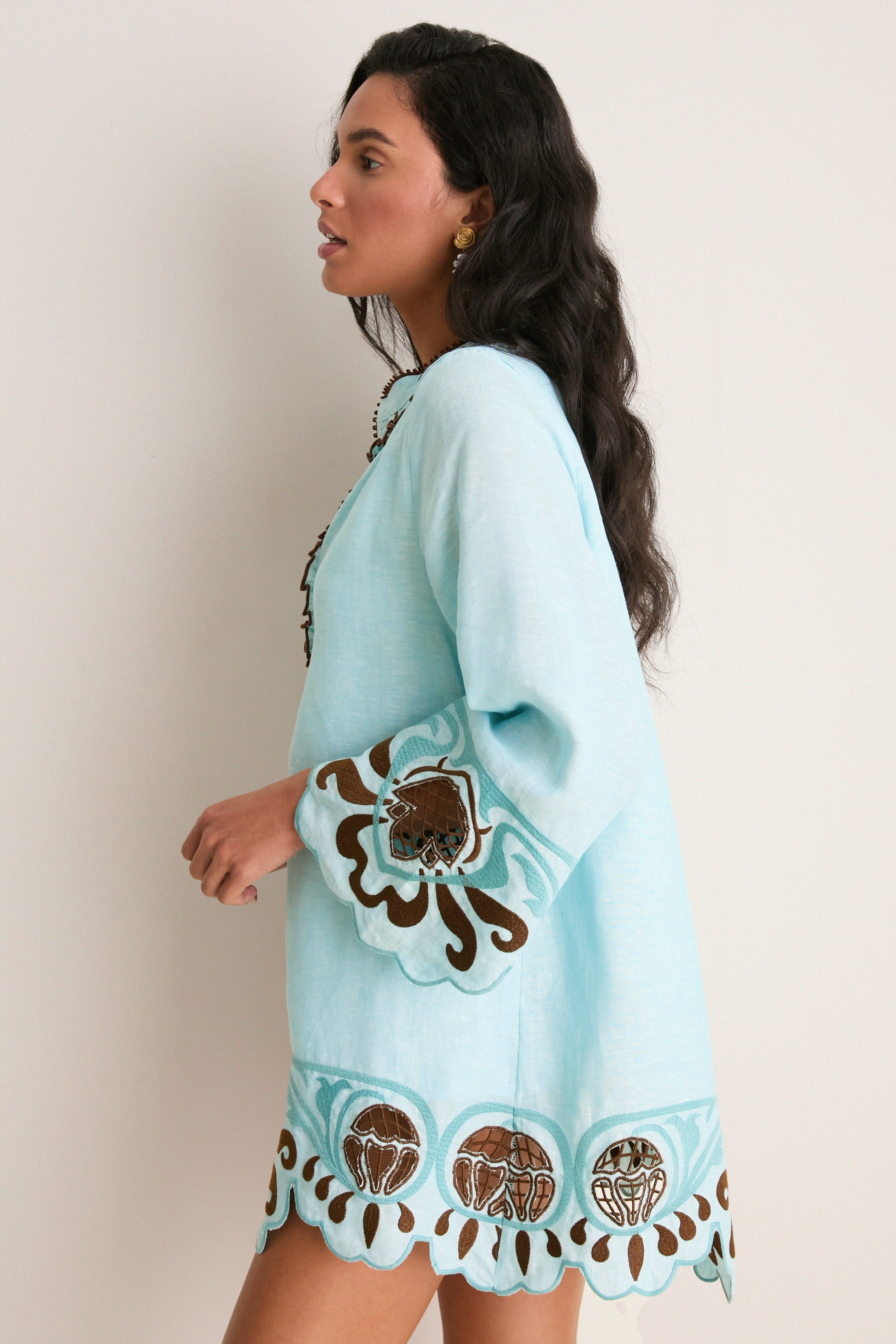 Lug Von Siga Turquoise Linen Tess Short Dress Turquoise / 38