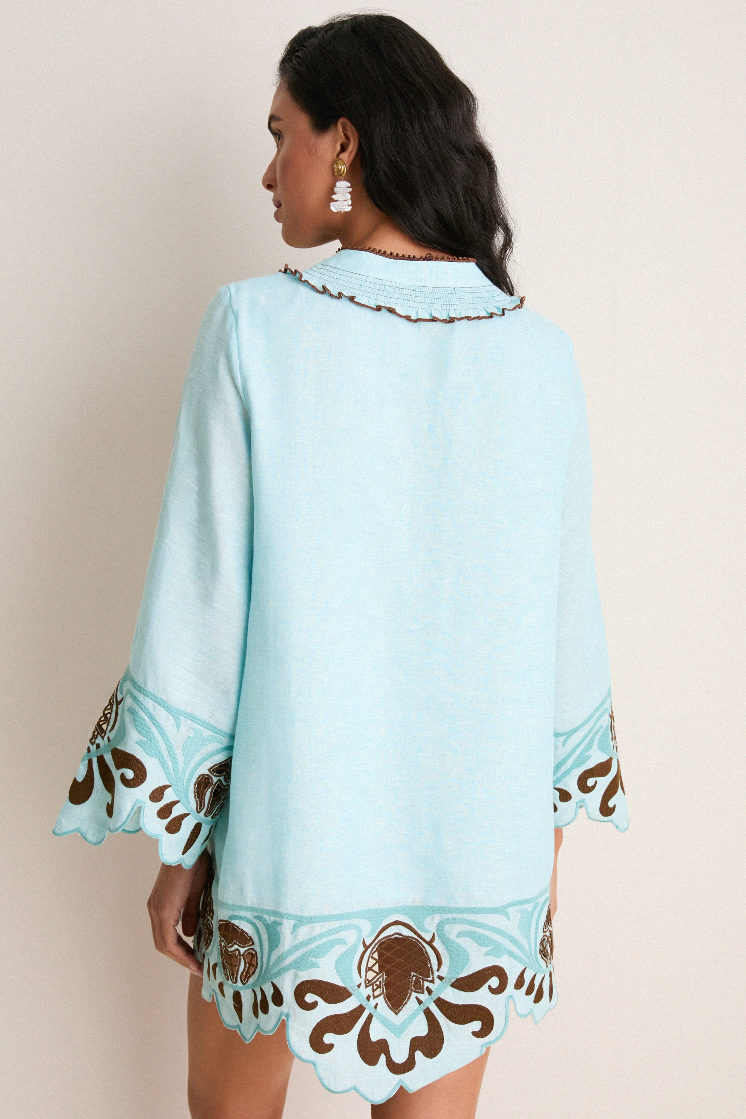 Turquoise Linen Tess Short Dress
