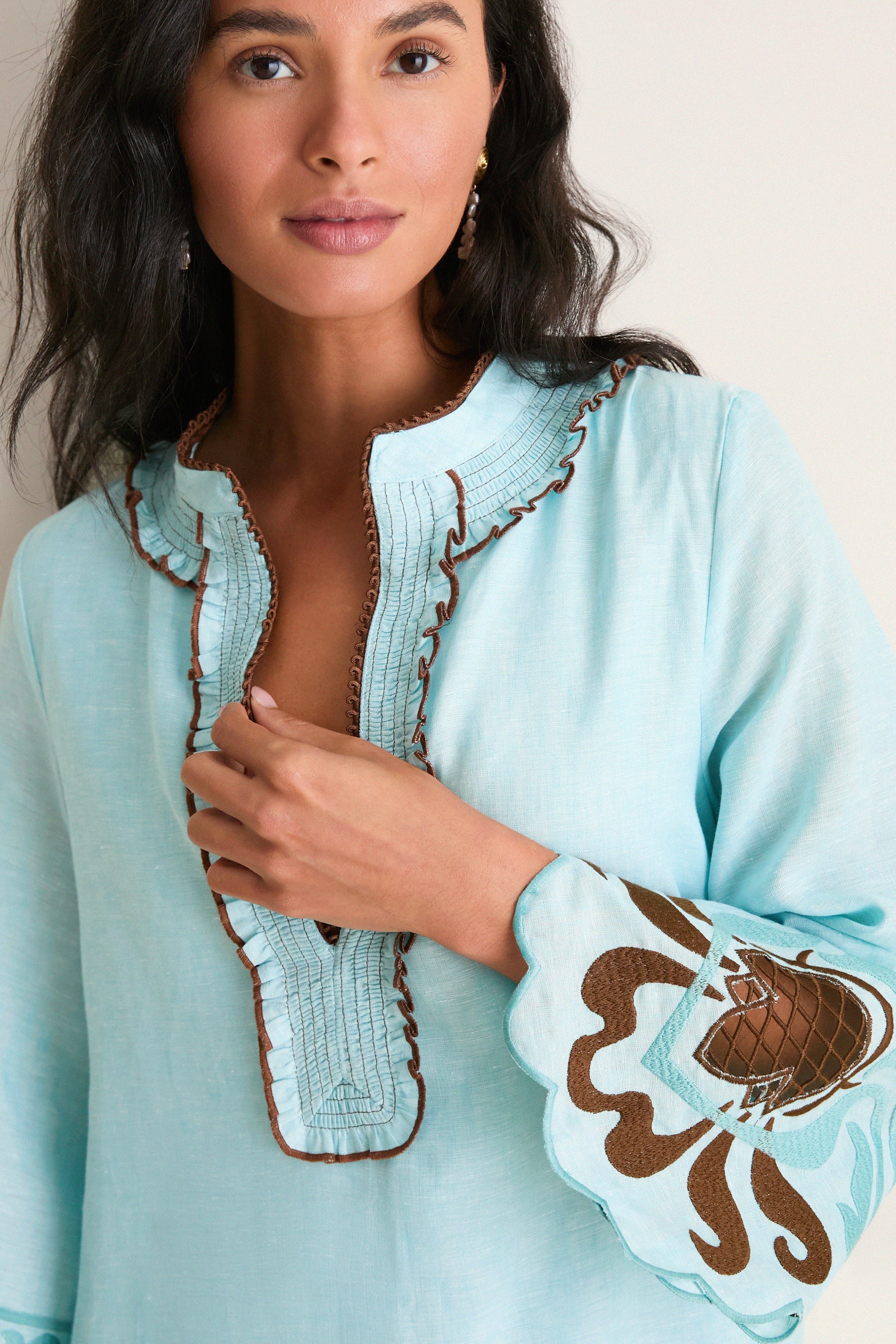 Turquoise Linen Tess Short Dress