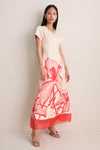 Ecru and Coral Red Ayrin Dress