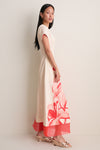 Ecru and Coral Red Ayrin Dress