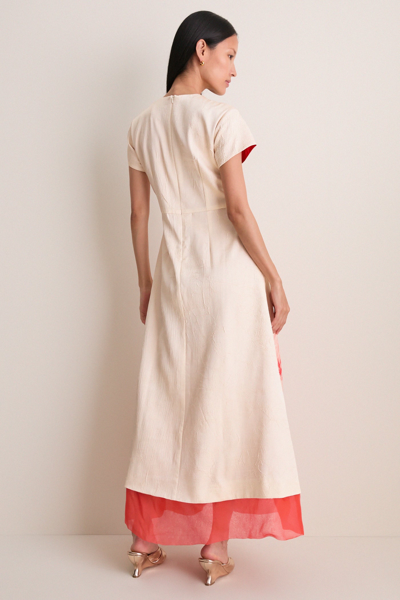 Ecru and Coral Red Ayrin Dress