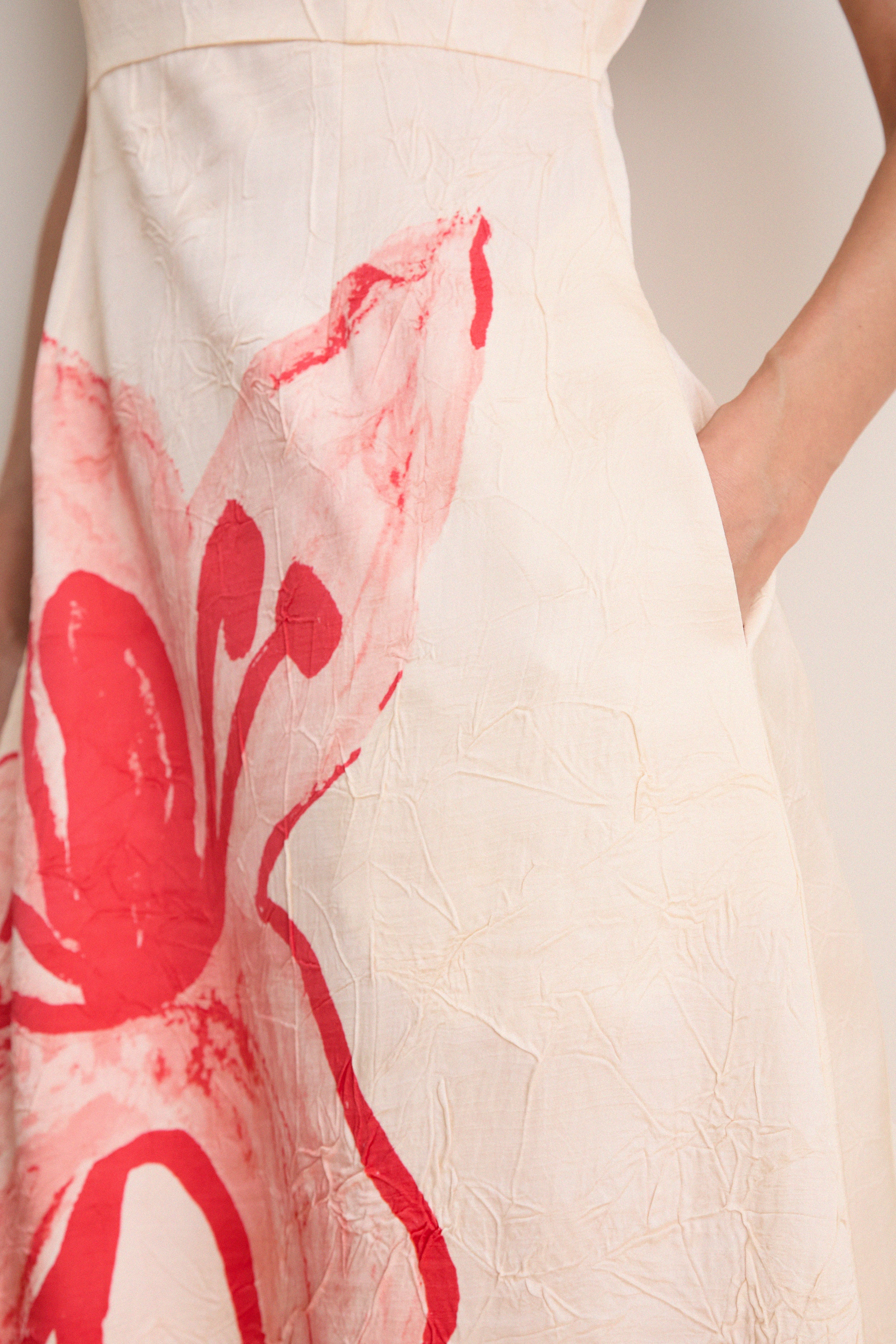 Ecru and Coral Red Ayrin Dress