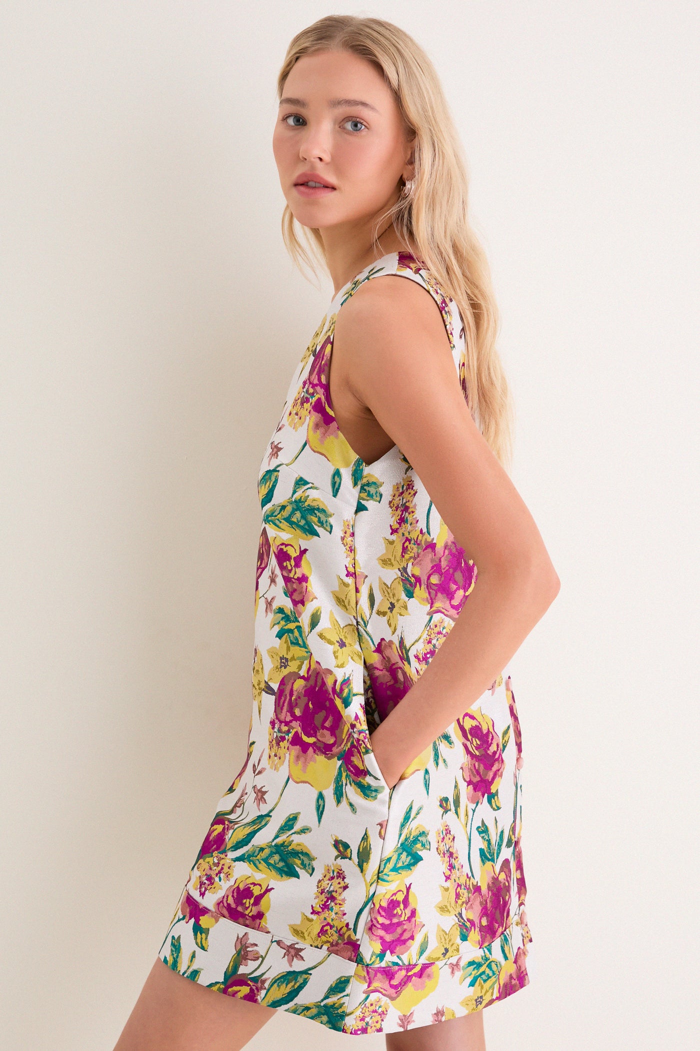 brocade mini dress Exclusive Magenta Floral Brocade Mini Dress