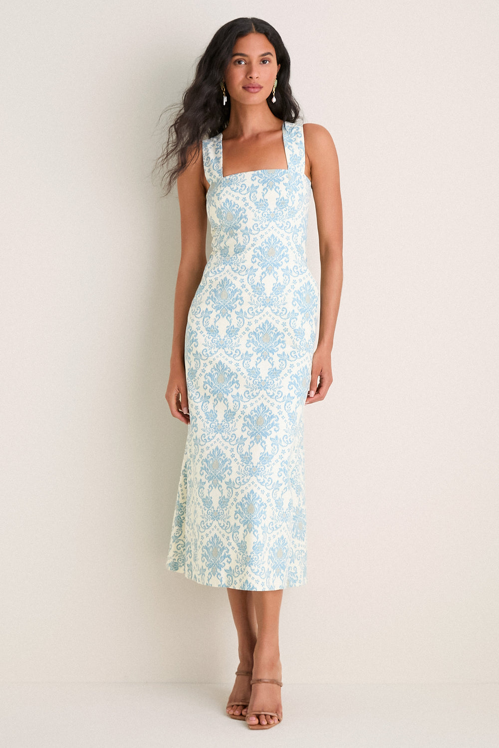 BURU Exclusive Blue Damask Ashbourne Midi Dress Blue Damask / S