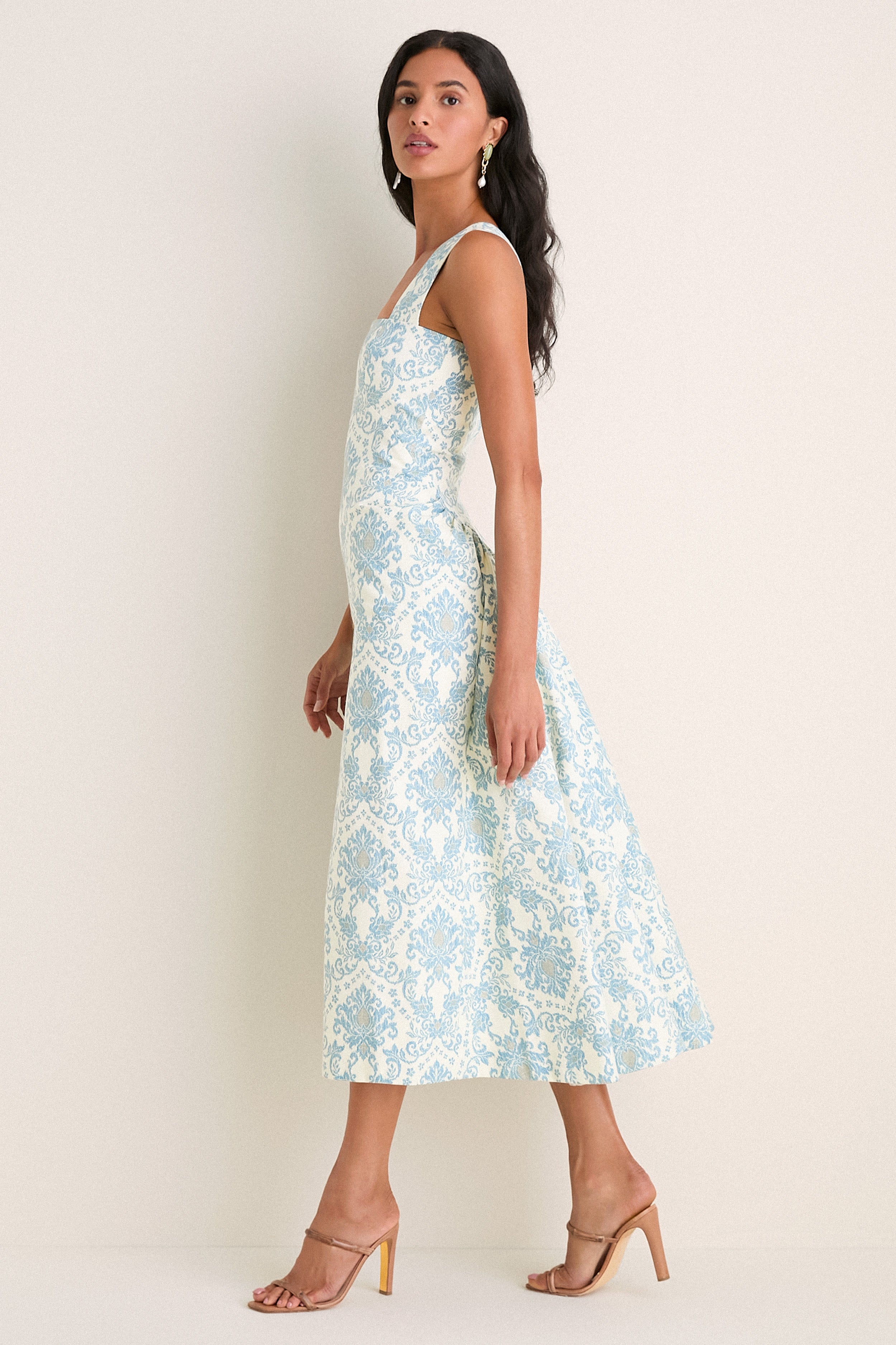 Exclusive Blue Damask Ashbourne Midi Dress