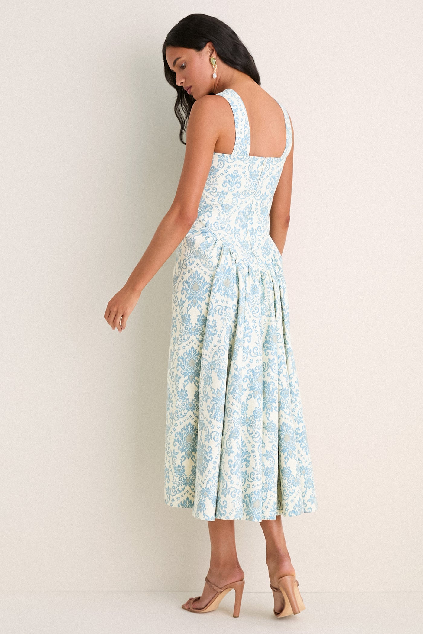 Exclusive Blue Damask Ashbourne Midi Dress