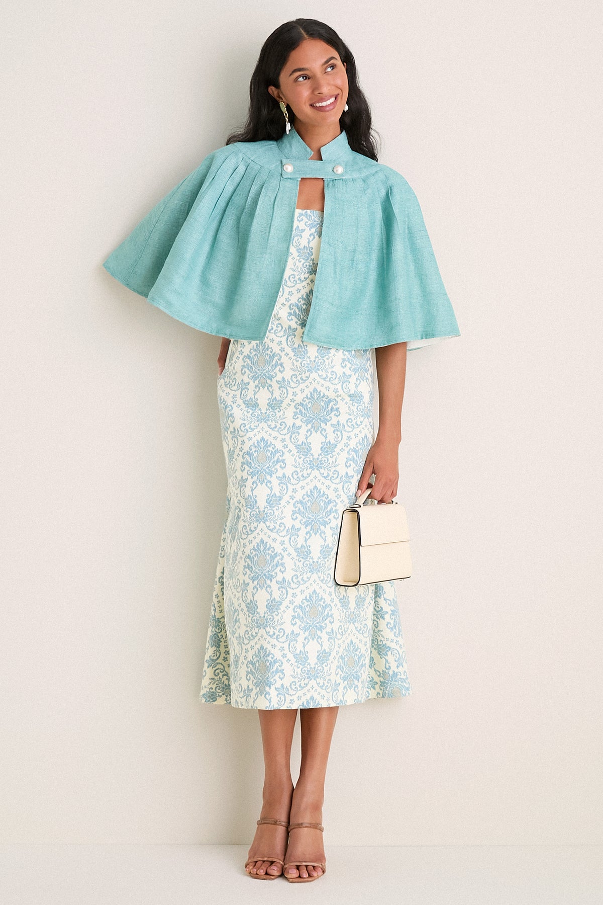 women blue damask dress Damask Print Tiered Maxi Dress main image 0