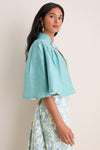 Exclusive Aqua Silk and Ivory Faille Reversible Cape