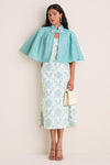 Exclusive Aqua Silk and Ivory Faille Reversible Cape
