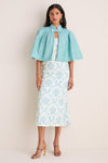 Exclusive Aqua Silk and Ivory Faille Reversible Cape