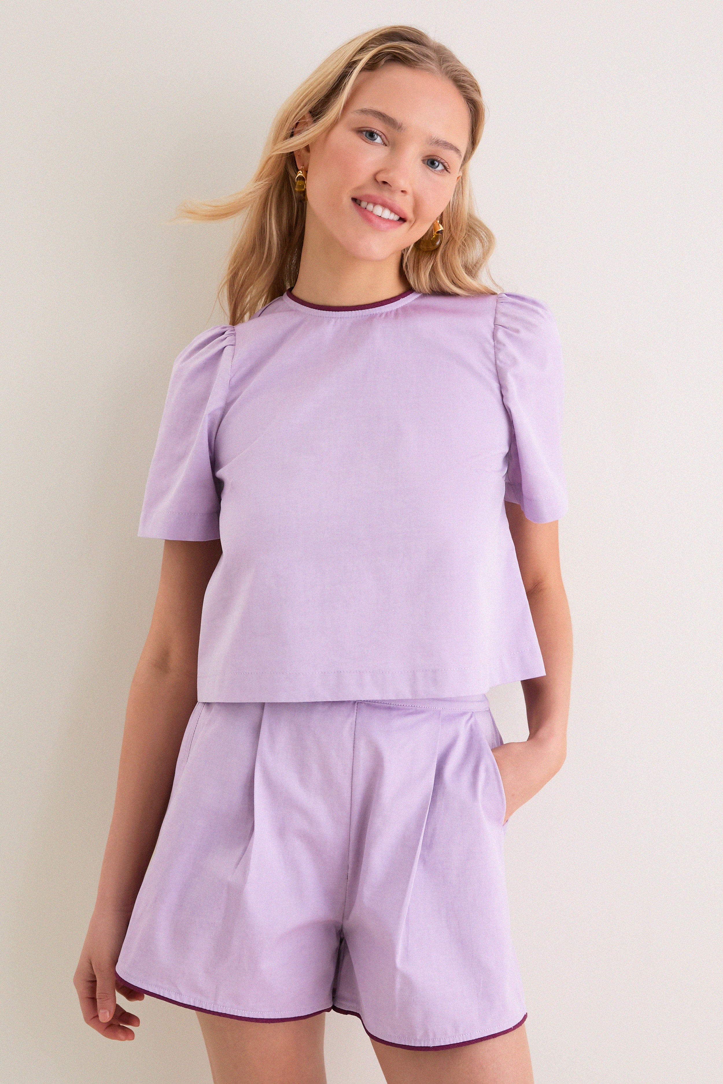 Exclusive Purple Oxford with Plum Piping Lee Top | BURU