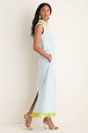 Exclusive Blue Shimmer Linen with Chartreuse Trim Hostess Set