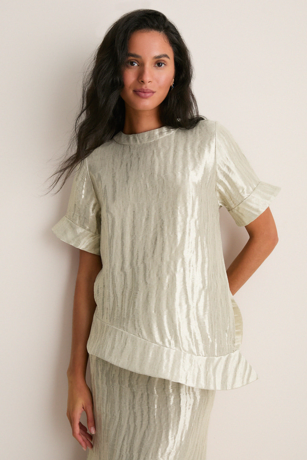 Metallic Silver Ride the Wave Top