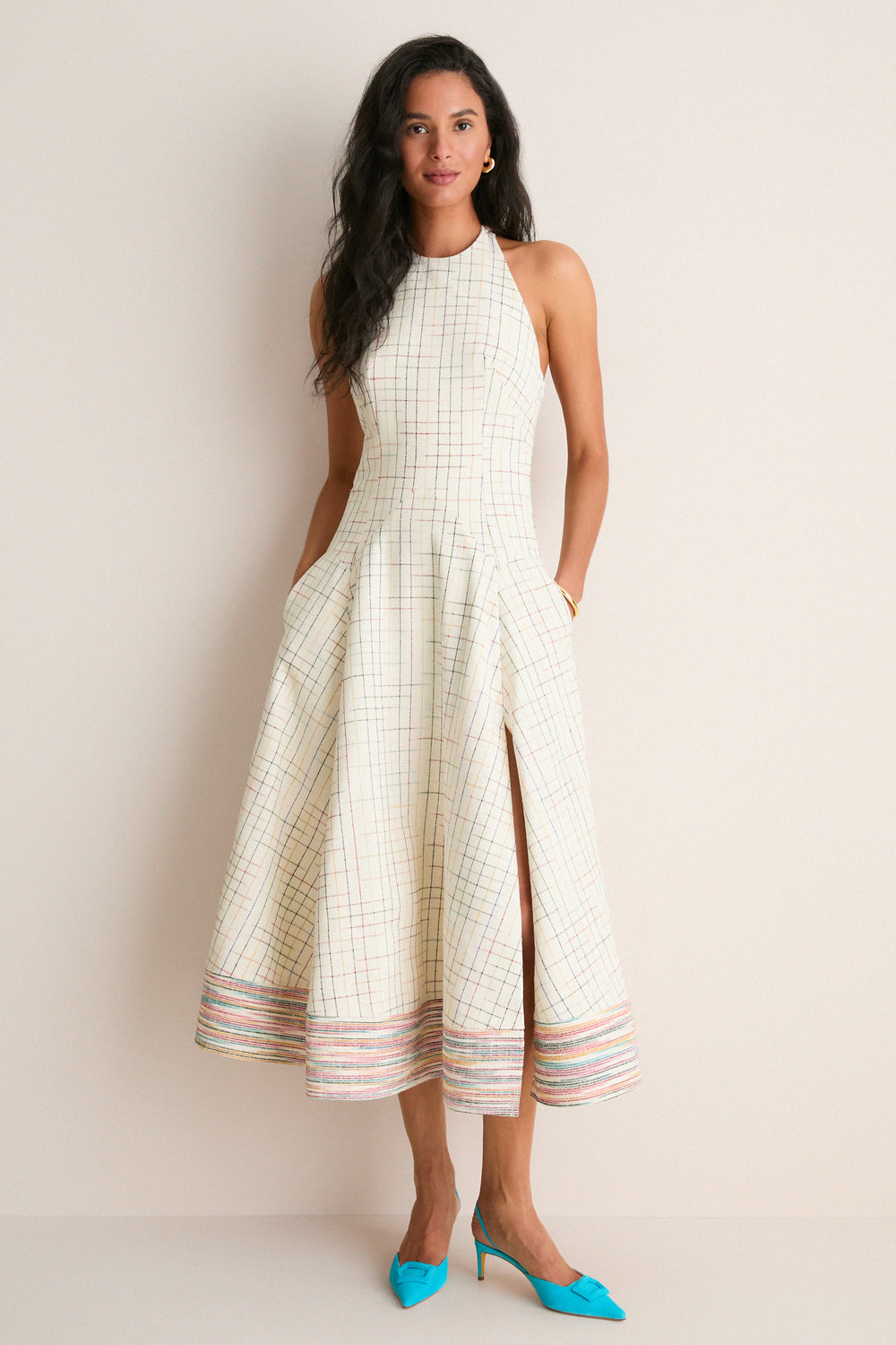 Rainbow Full Sweep Halter Midi Dress