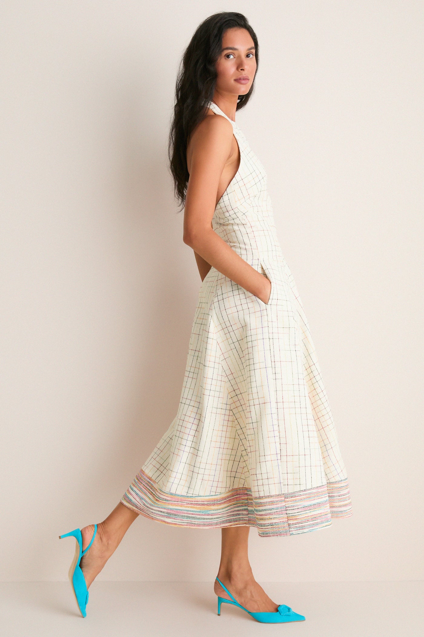 Rainbow Full Sweep Halter Midi Dress