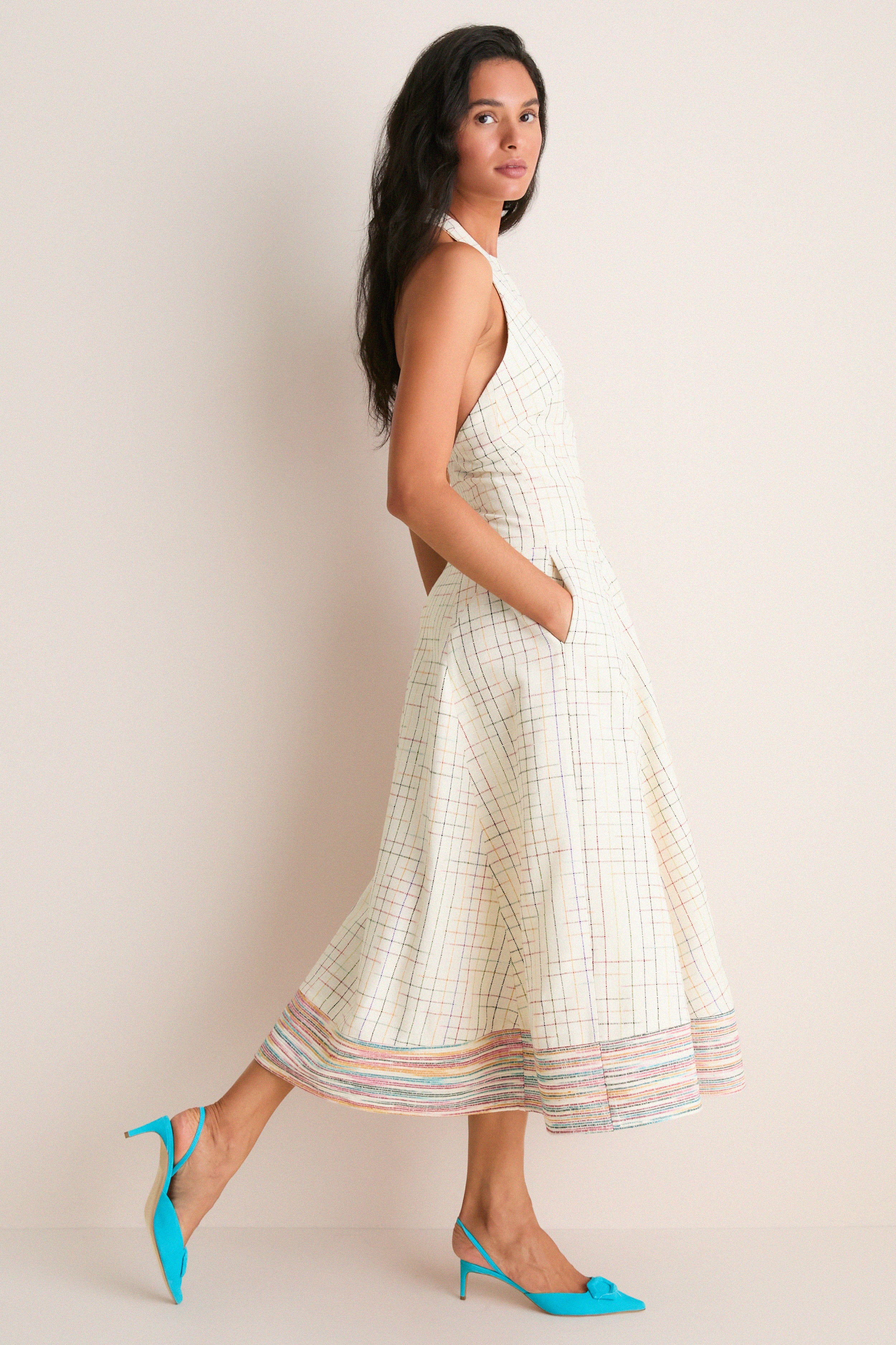 Rainbow Full Sweep Halter Midi Dress