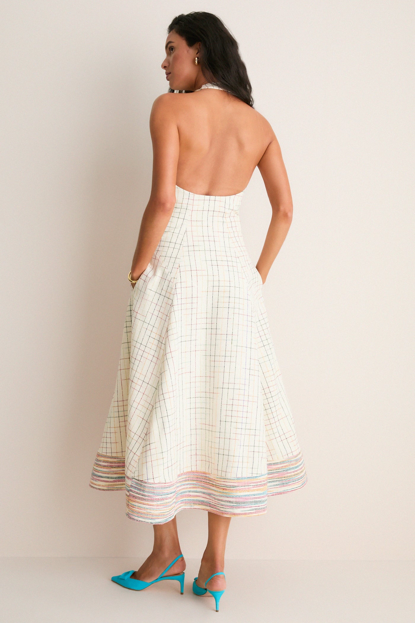 Rainbow Full Sweep Halter Midi Dress