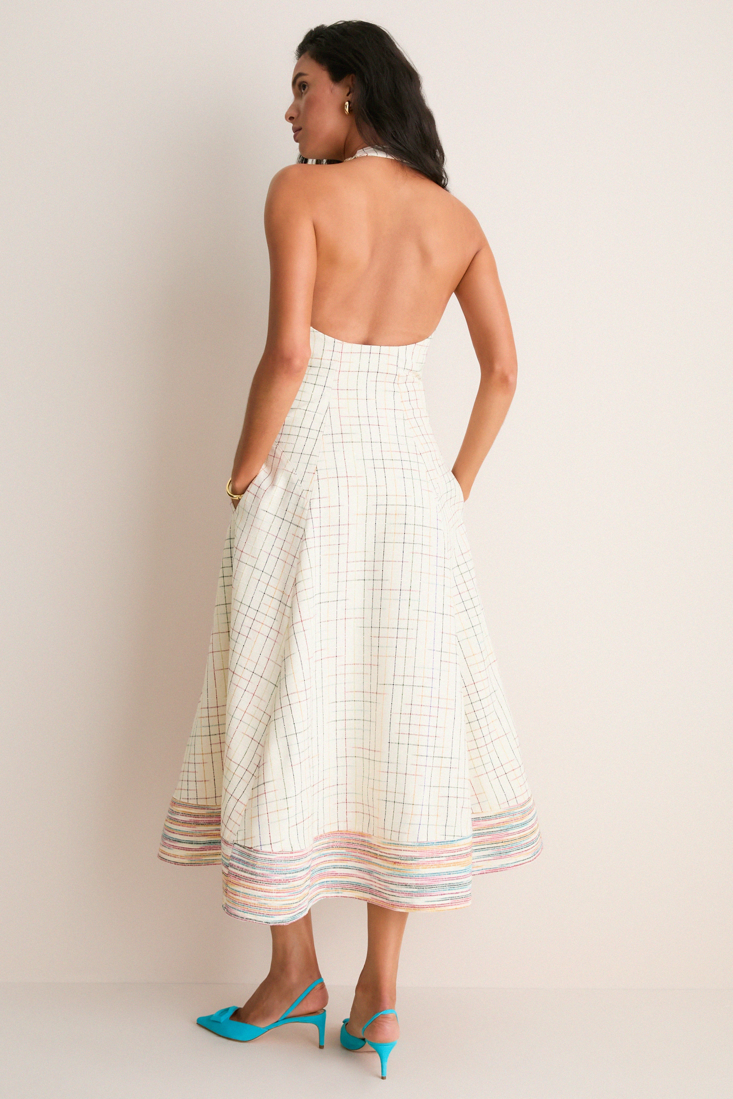 Rainbow Full Sweep Halter Midi Dress