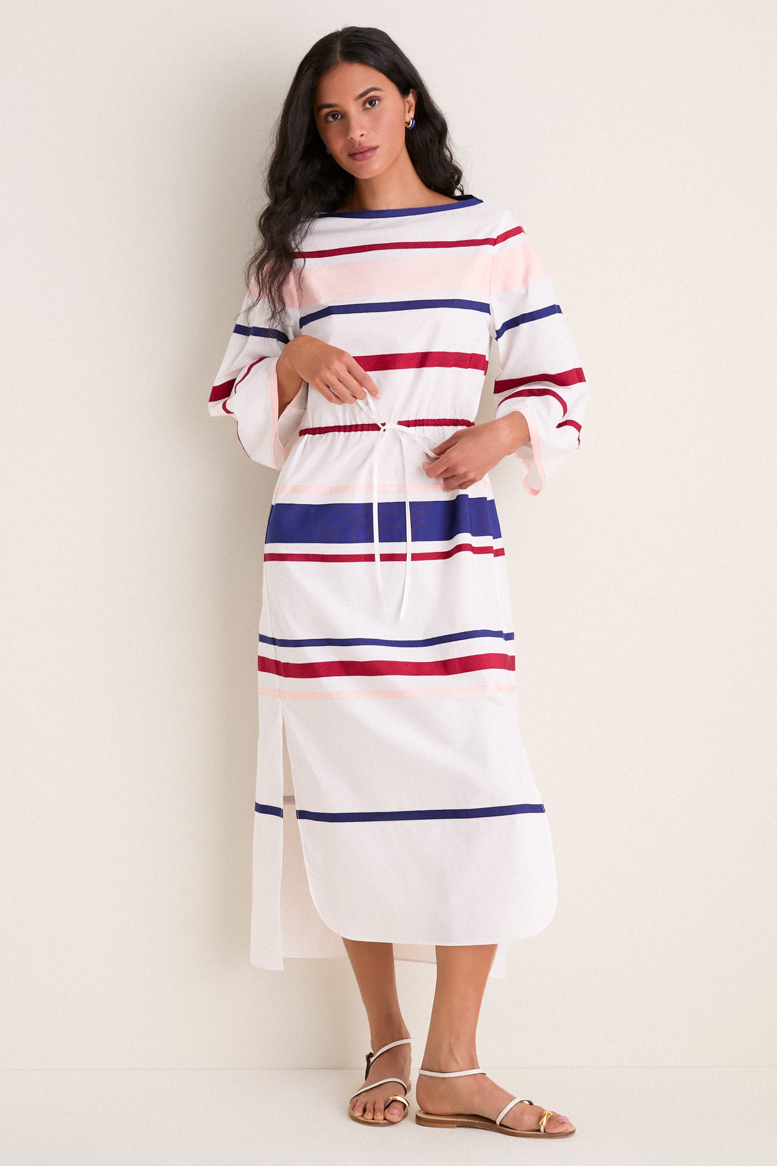 White Multi Ribbon Caftan Midi Dress