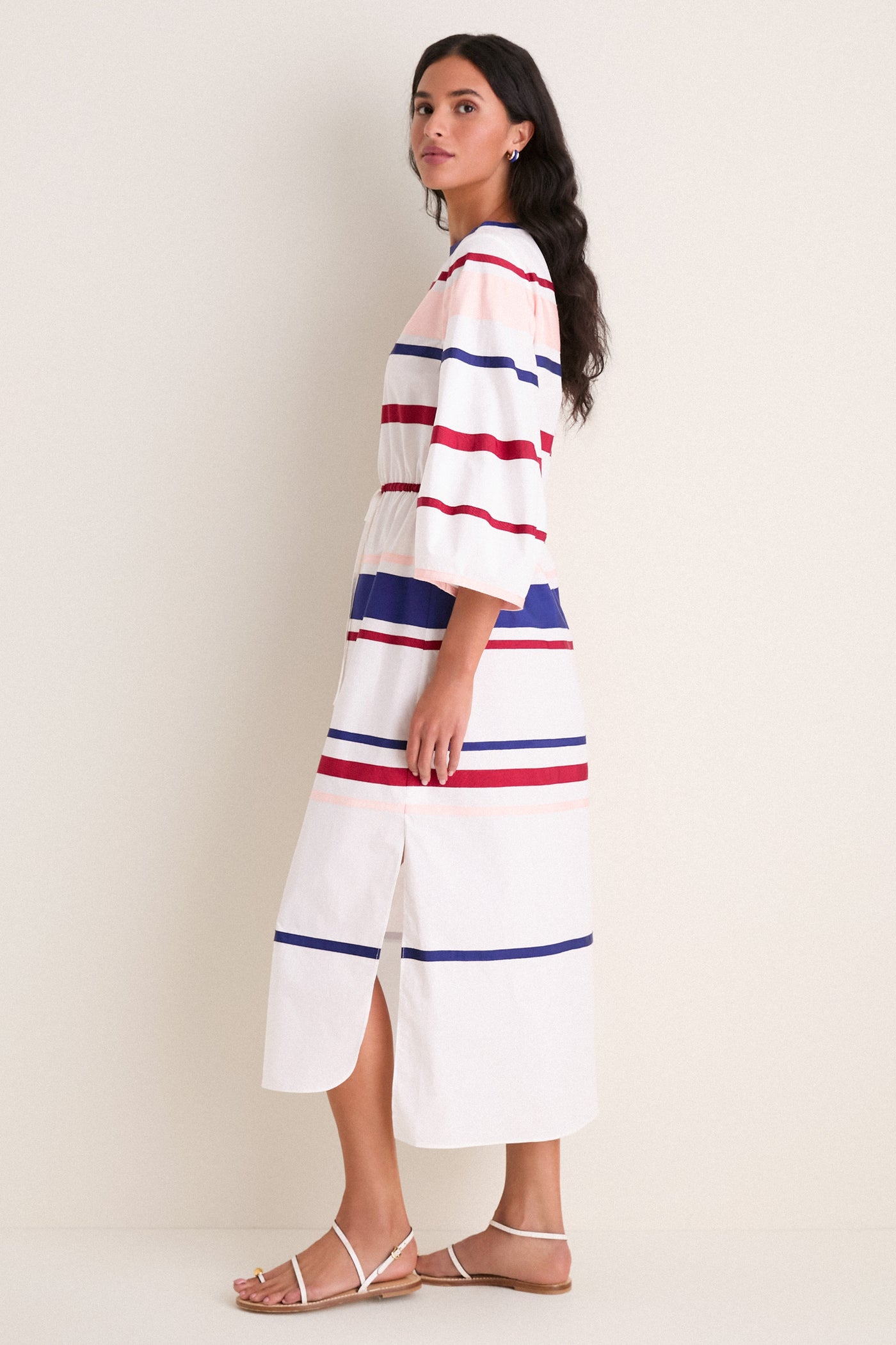 White Multi Ribbon Caftan Midi Dress