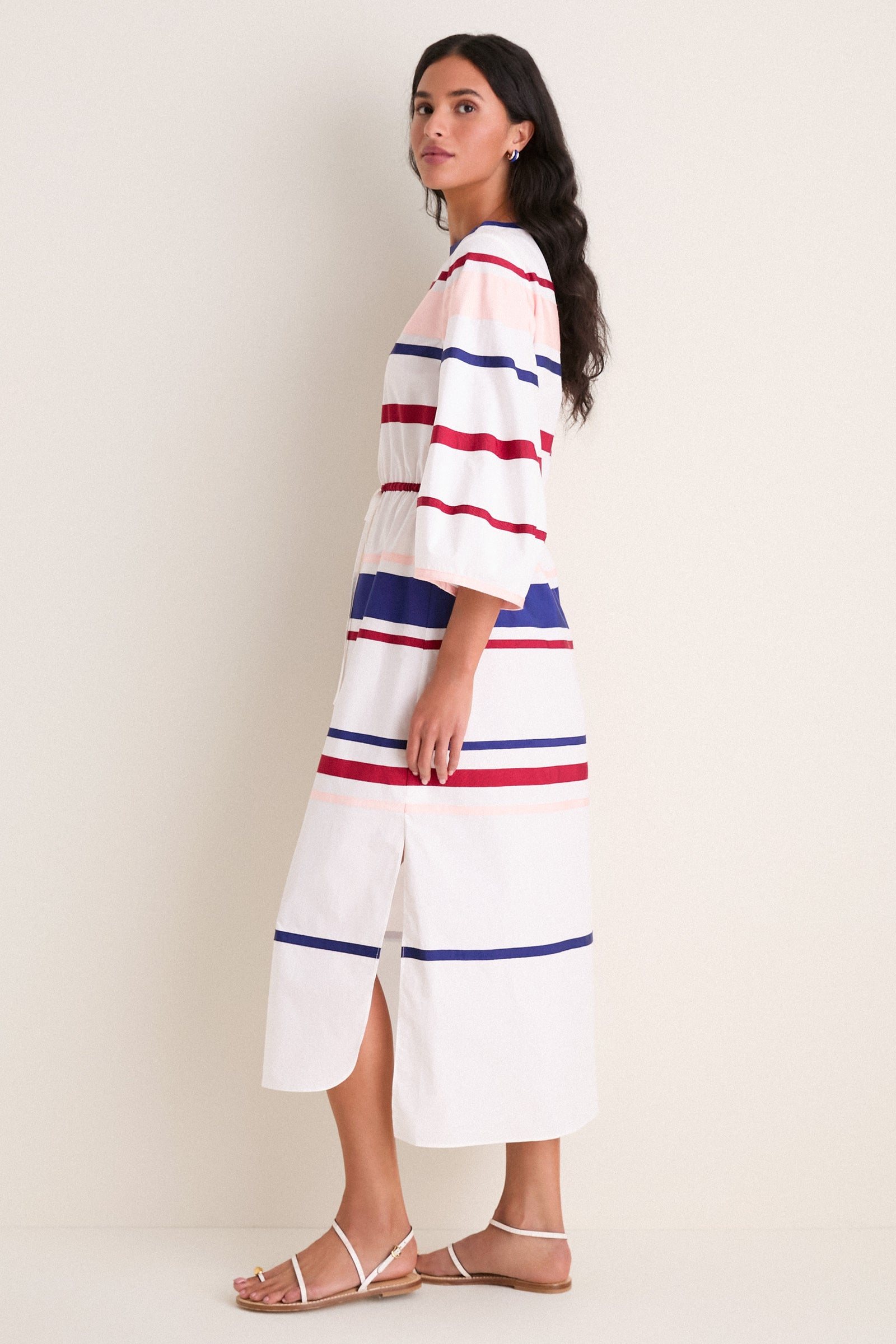 White Multi Ribbon Caftan Midi Dress