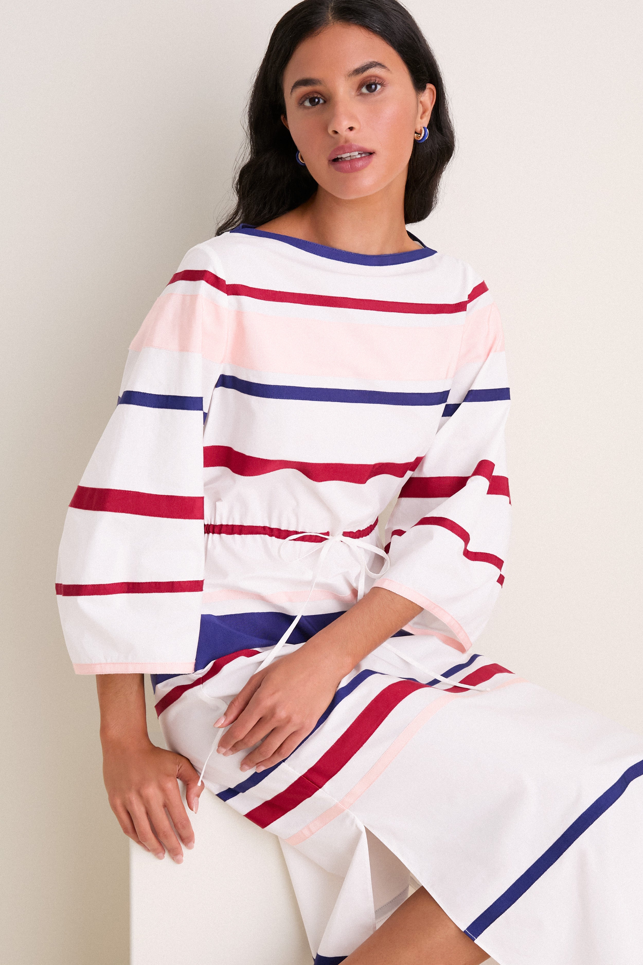 White Multi Ribbon Caftan Midi Dress