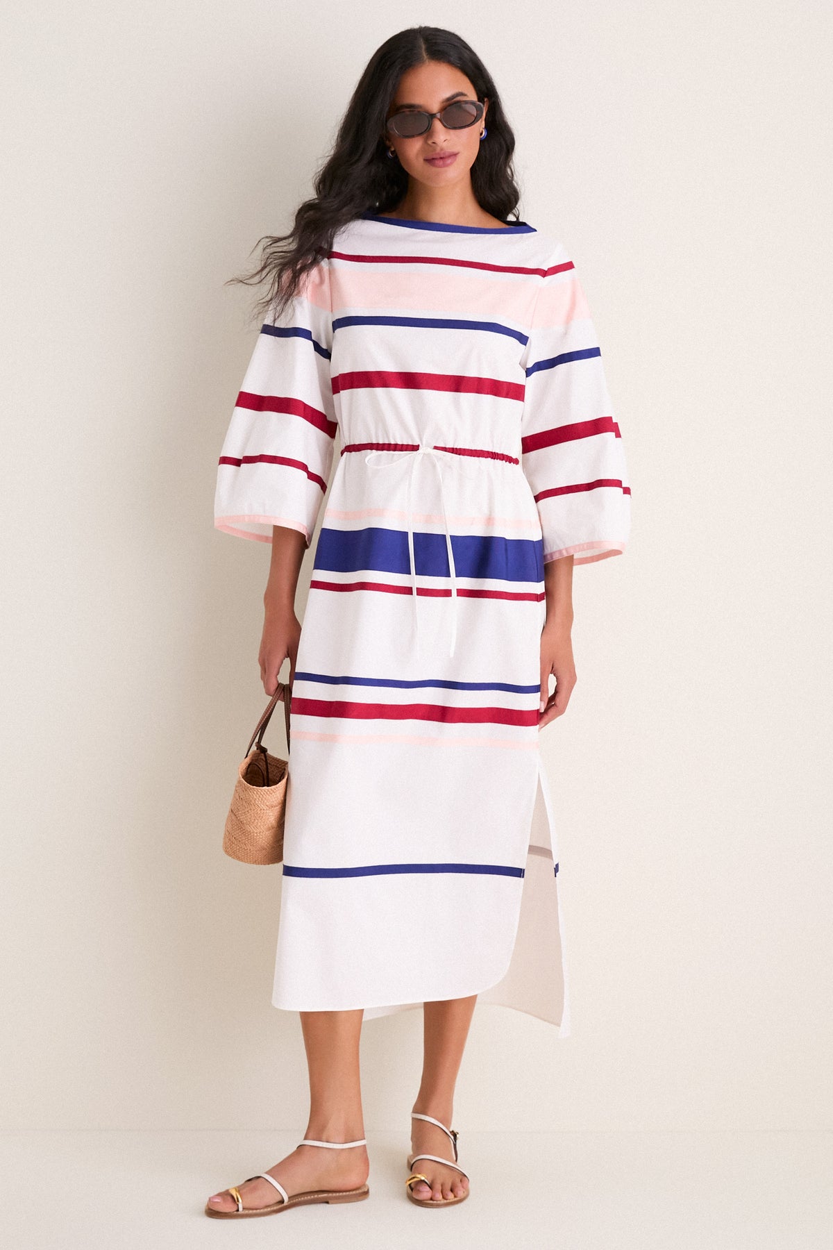 White Multi Ribbon Caftan Midi Dress