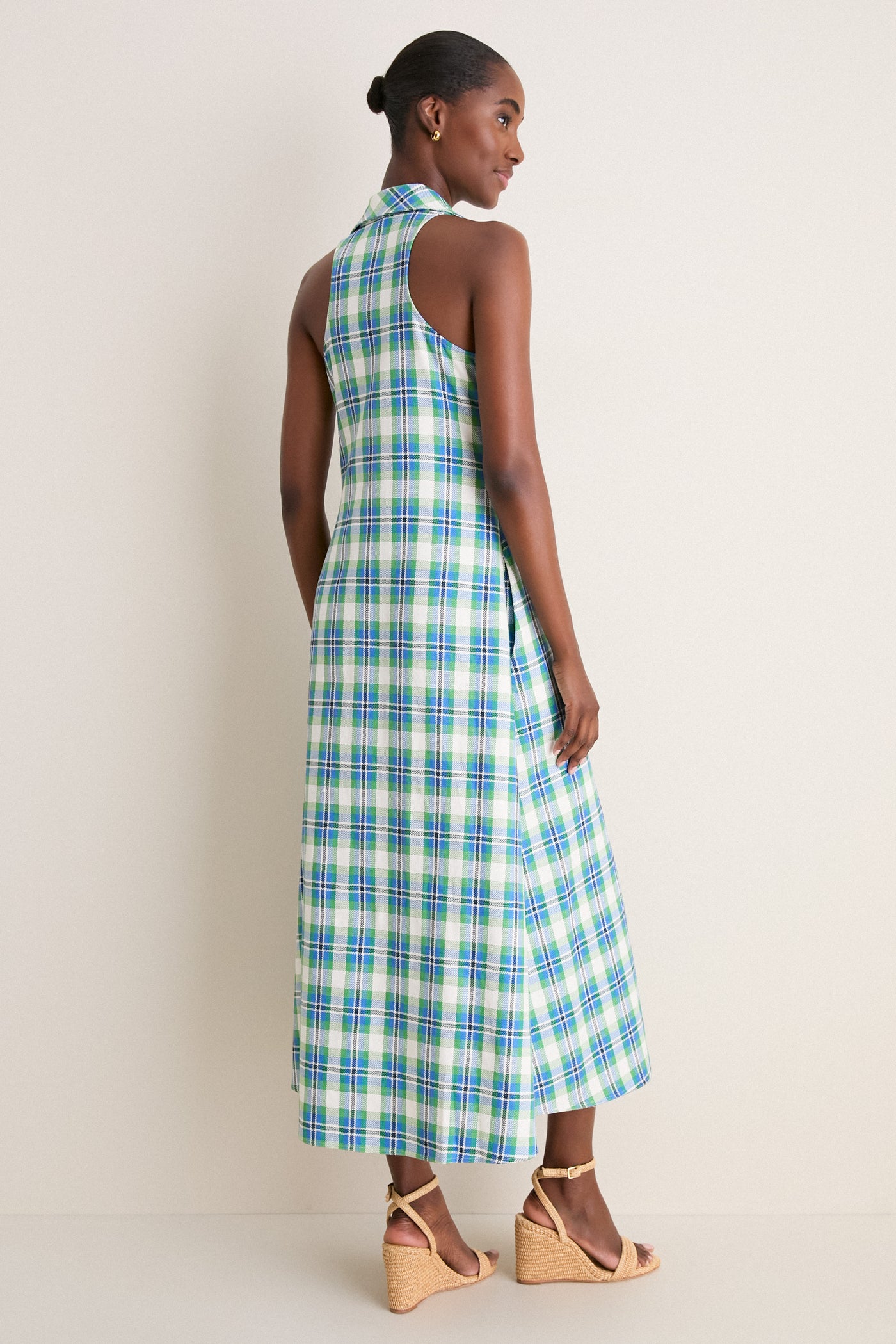 Take It or Sleeveless Dress in Patio Plaid Woven Cotton Blue/Green / 6